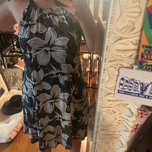 Floral Halter Neck Dress - Black and White